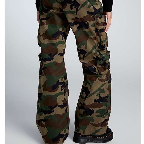 Flare Wide Leg Camouflage Jeans in Green and Brown - Picture 2 of 14